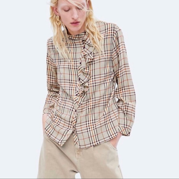 Classic Zara plaid fall cotton blouse - Picture 5 of 5